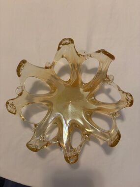 Mid-century Murano iridescent art glass starburst bowl.